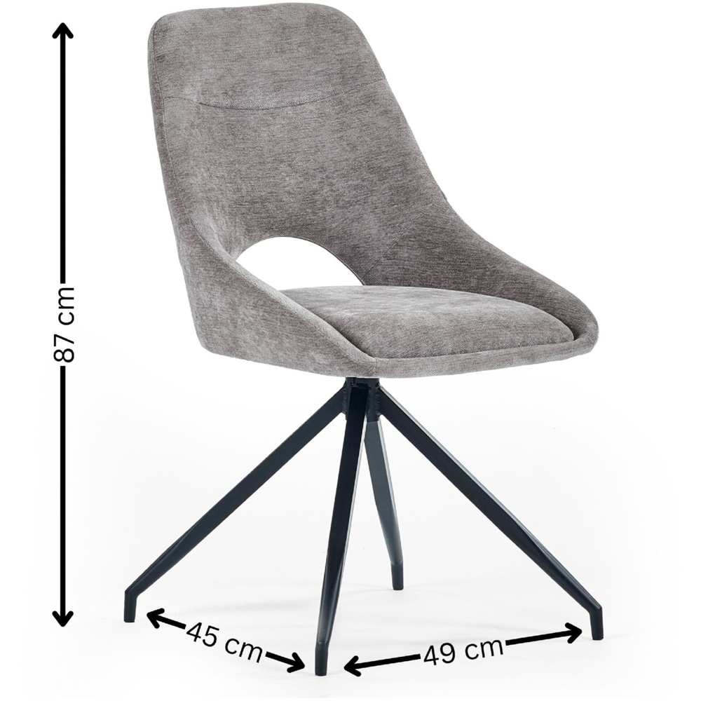 Julian Bowen Jonah Set of 2 Grey Chenille Upholstered Swivel Dining Chair Image 9