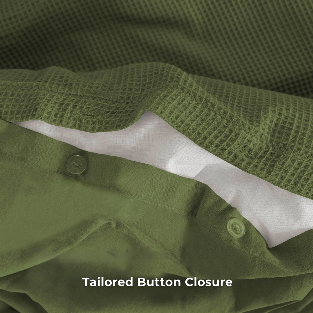 MHG Living Super King Size Olive Green Chunky Waffle Duvet Cover Set Image 4