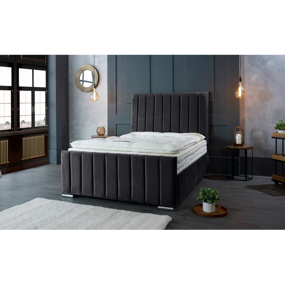 Eleganza Home Redding Super King Size Steel Plush Velvet Bed Frame with Headboard Image 5