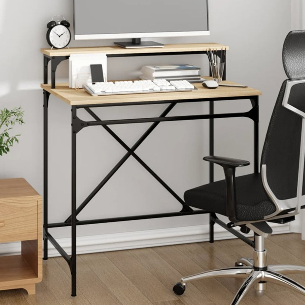 vidaXL Single Shelf Industrial Style Computer Desk Sonoma Oak Image 1