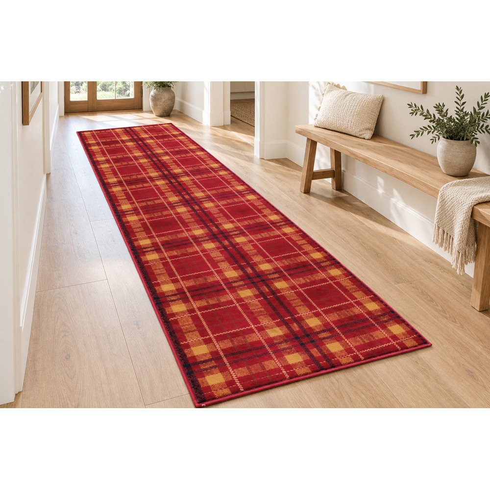Portland Urco Red Tartan Check Runner Rug 80 x 300cm Image 4