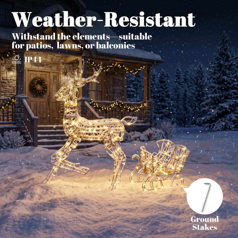Outsunny 175 Warm White LED 2-Piece Reindeer and Sleigh Set Outdoor Christmas Decoration Image 7