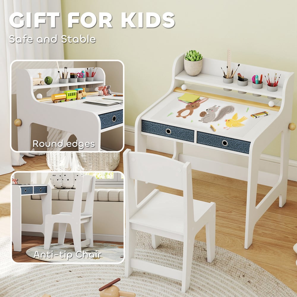 AIYAPLAY 2 Drawer White Kids Art Table and Chair Set Image 7