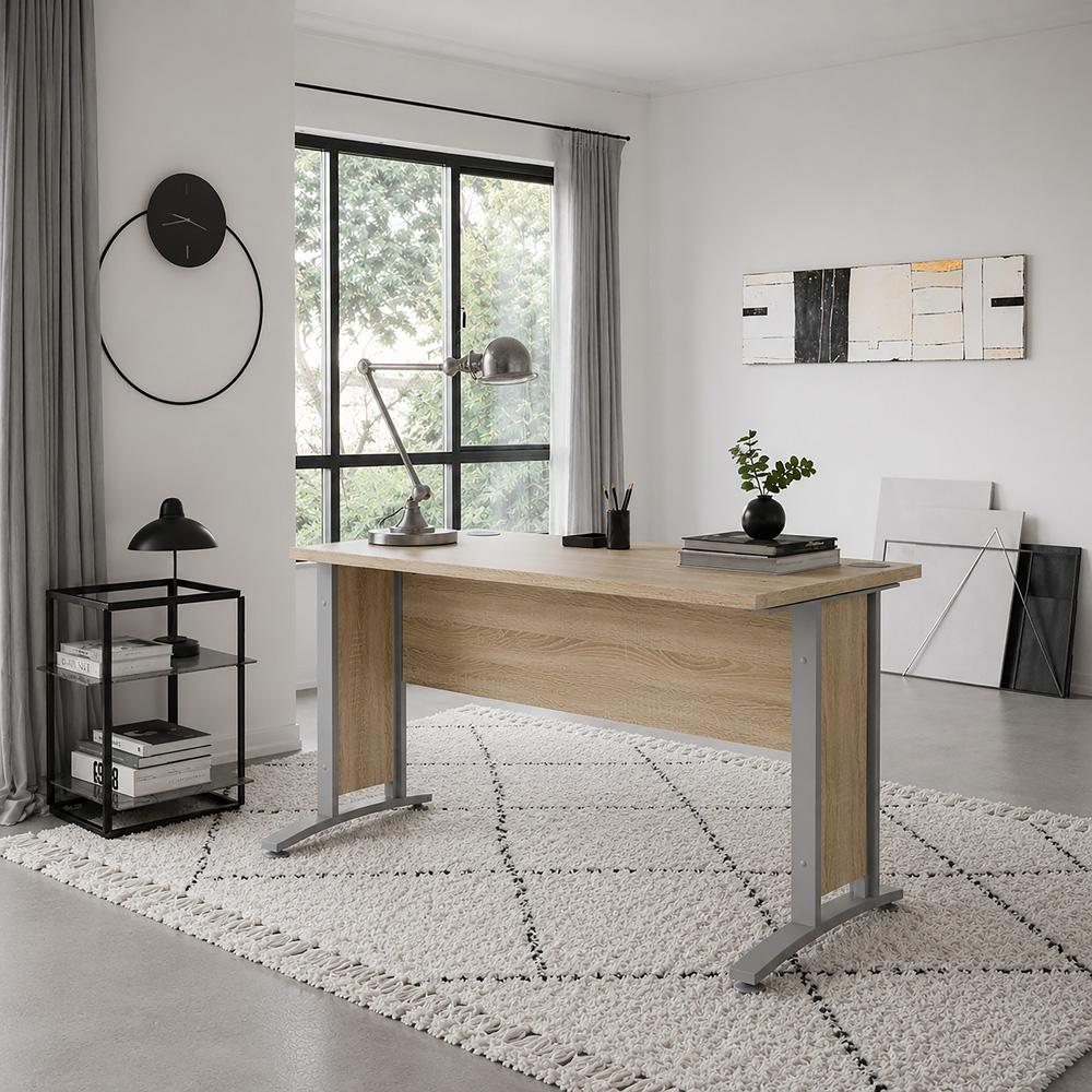 Florence Wooden and Steel 150cm Desk Oak and Silver Grey Image 5