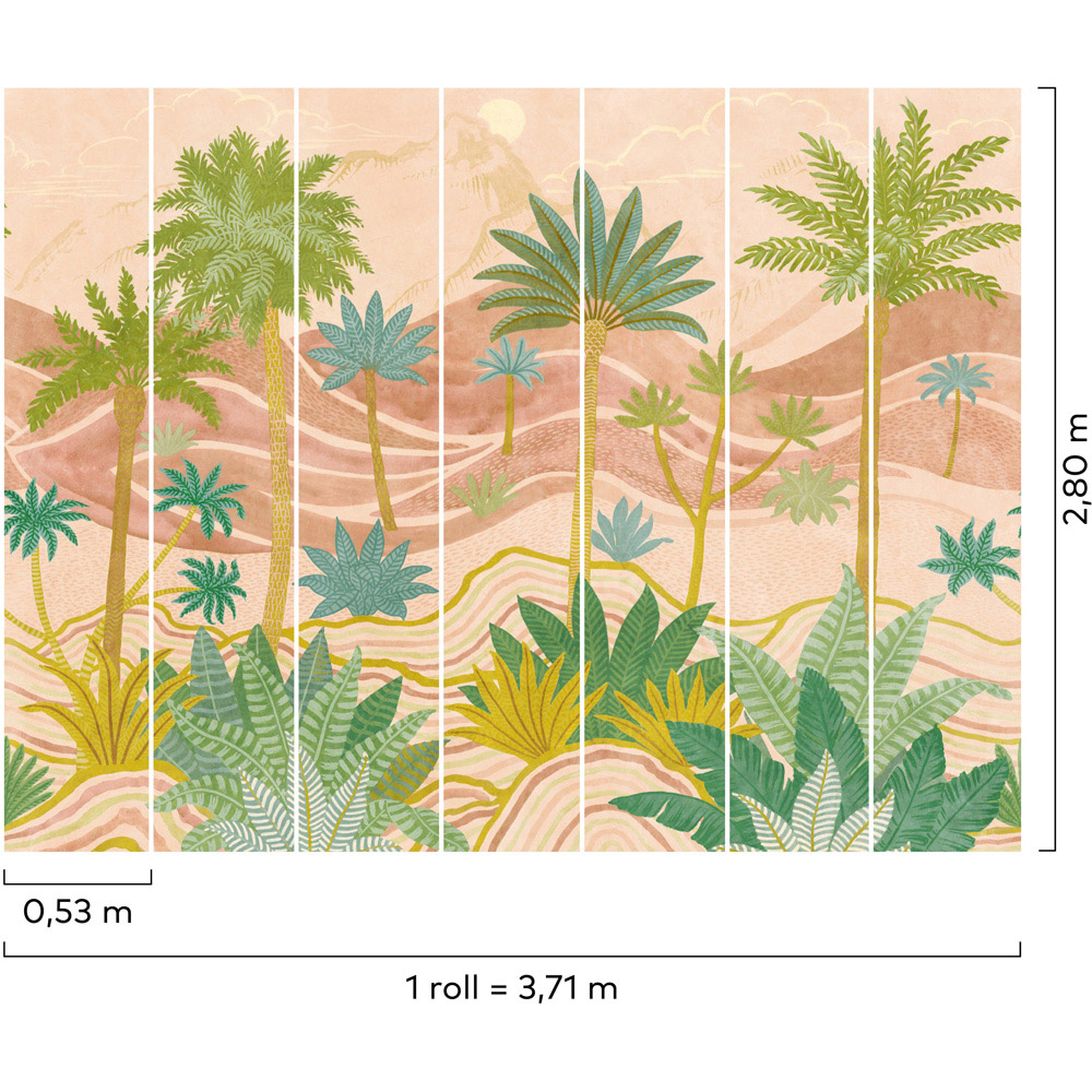Grandeco Palm Spring Scene Pink 7 Lane Wall Mural Image 4