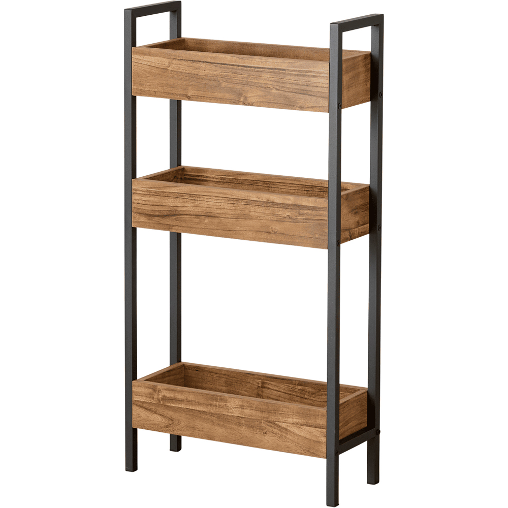 Home Source Locastra 3 Shelf Oak and Black Bathroom Storage Unit Image 2