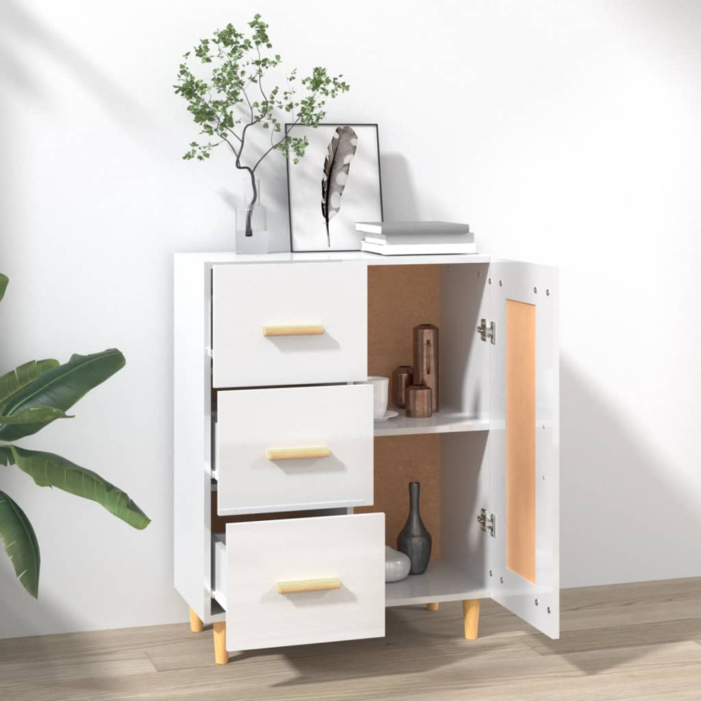 vidaXL Single Door 3 Drawer High Gloss White Sideboard Image 8