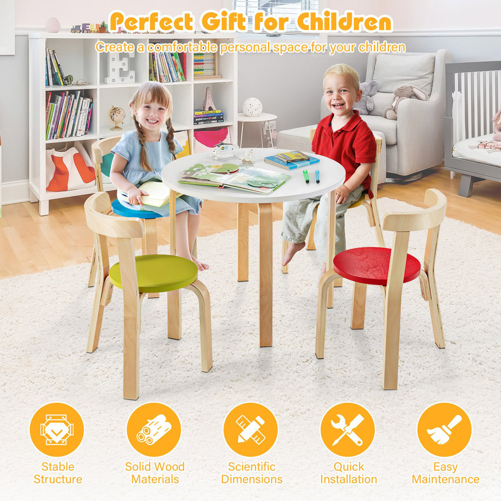 Costway 4 Seater Kids Multicolour Table and Chair Set Image 5