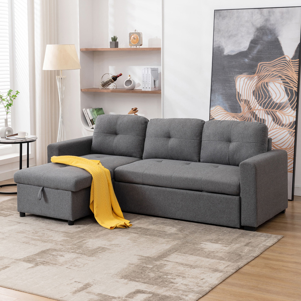 Furniture Online Newport 3 Seater Grey Corner Sofa Bed with Storage Image 8