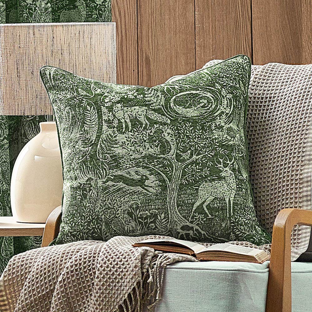 Furn Emerald Winter Woods Jacquard Chenille Reversible Cushion 50 x 50cm Image 2