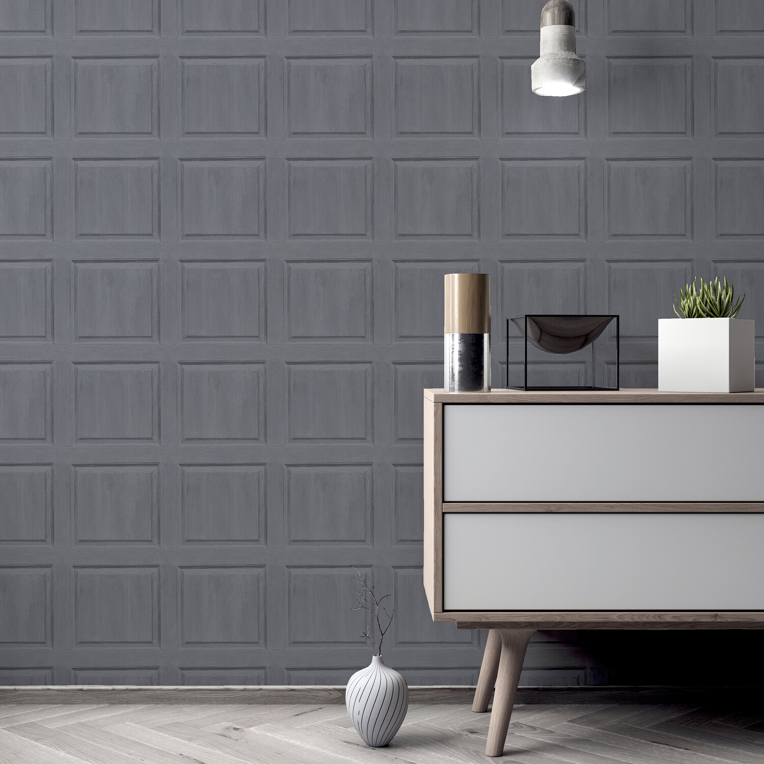 Washed Panelled Wallpaper - Charcoal Image 7