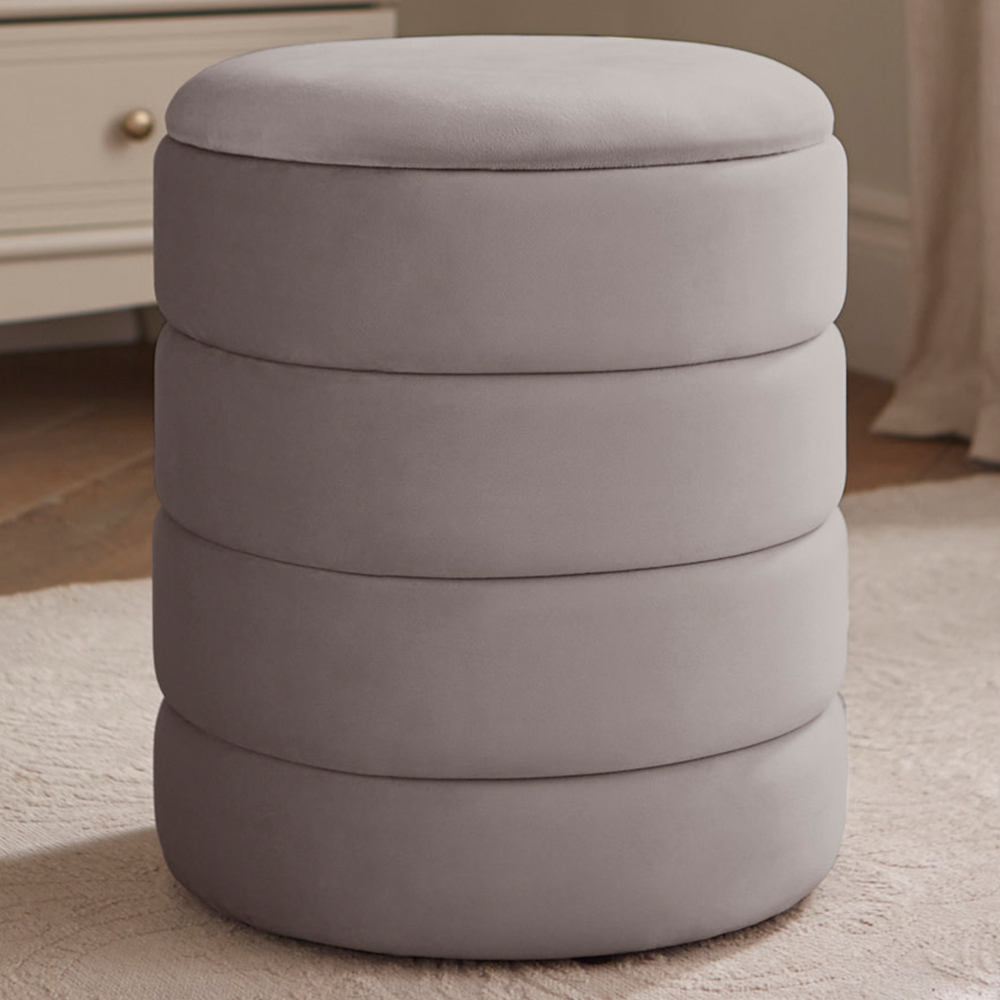 GFW Klara Grey Soft Velvet Storage Stool Image 1
