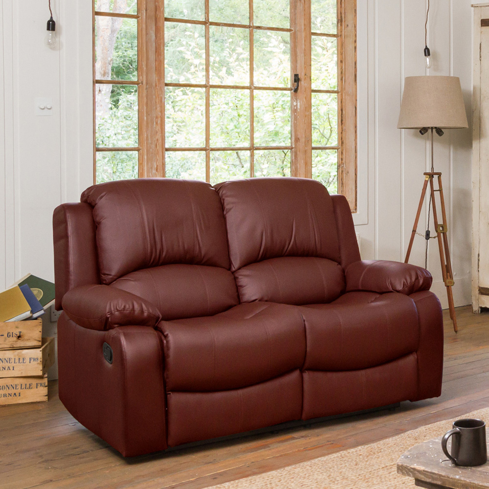 Glendale 2 Seater Burgundy Bonded Leather Manual Recliner Sofa Image 4
