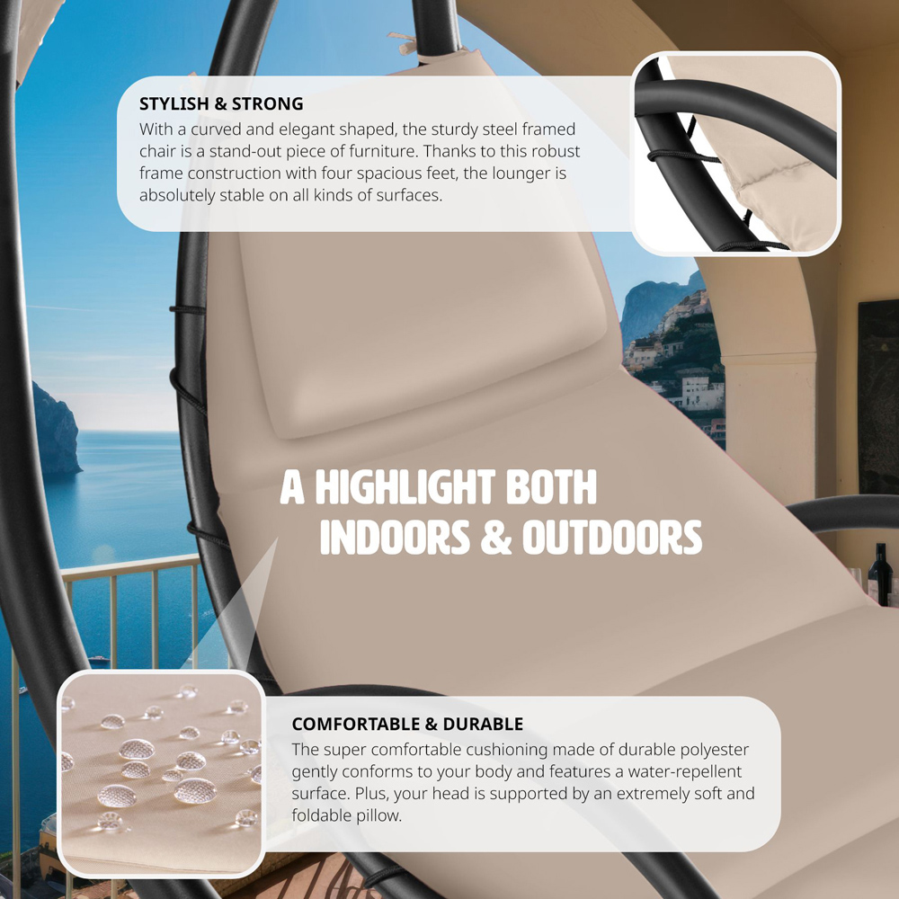tectake Elaria Beige Large UV Protection Sun Canopy Hanging Chair Image 8