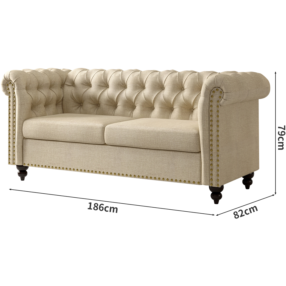 Victoria 2 Seater Beige Linen Button Tufted Chesterfield Sofa Image 9