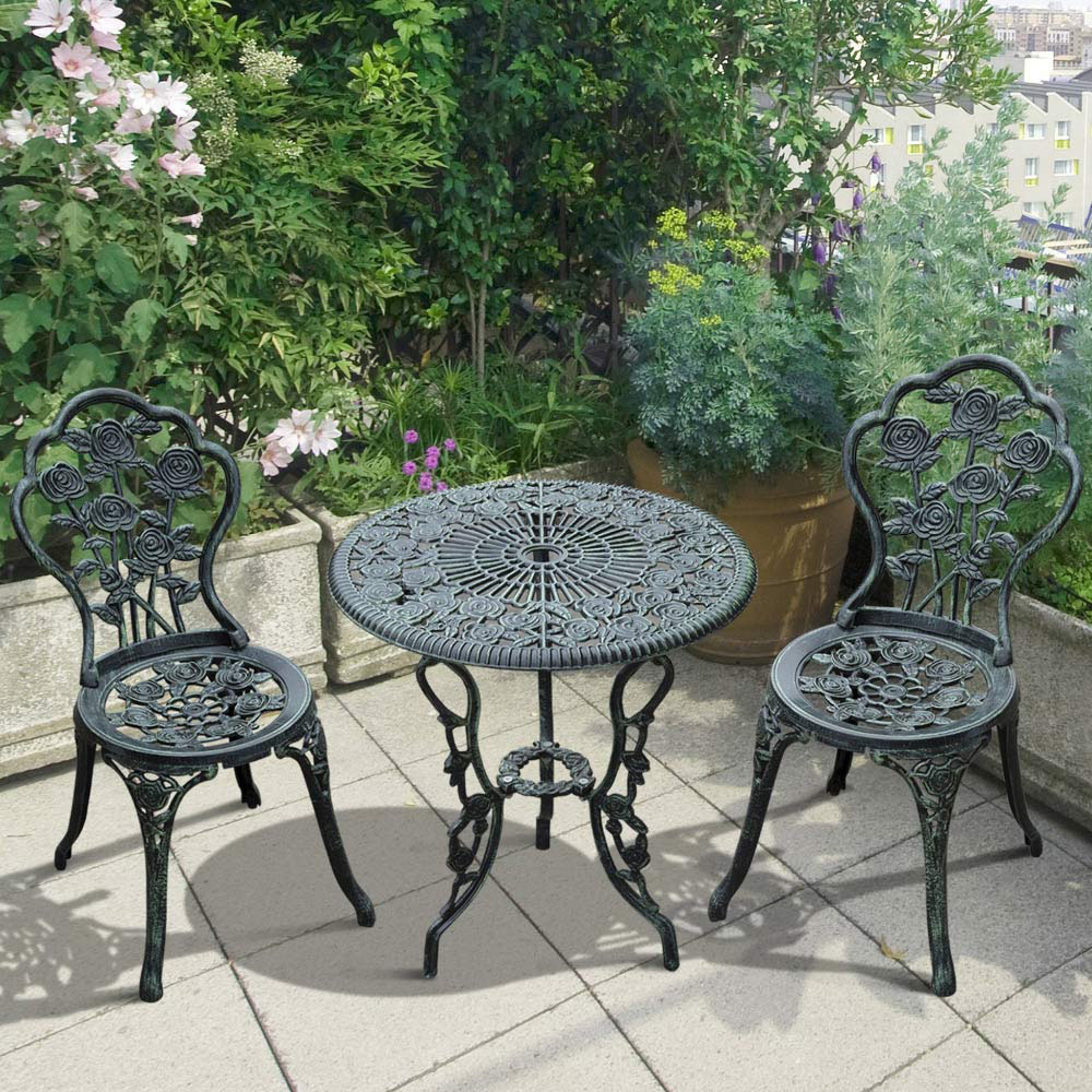 Outsunny Cast Aluminium 2 Seater Elegant Bistro Set Green Image 1