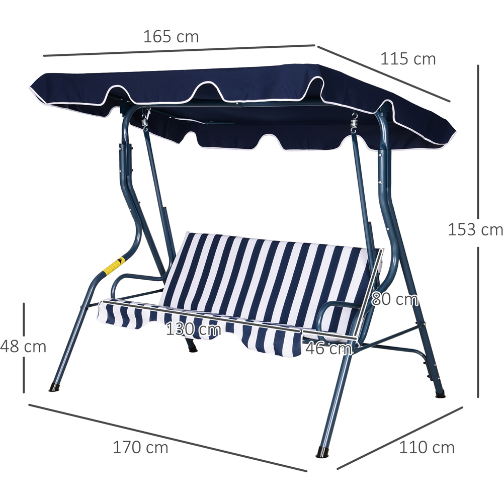 Outsunny 3 Seater Blue Steel Swing Chair with Canopy Image 8