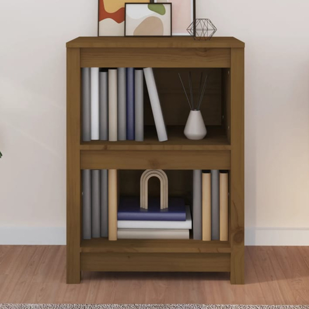 vidaXL 2 Shelf Honey Brown Solid Pine Wood Bookcase Image 1
