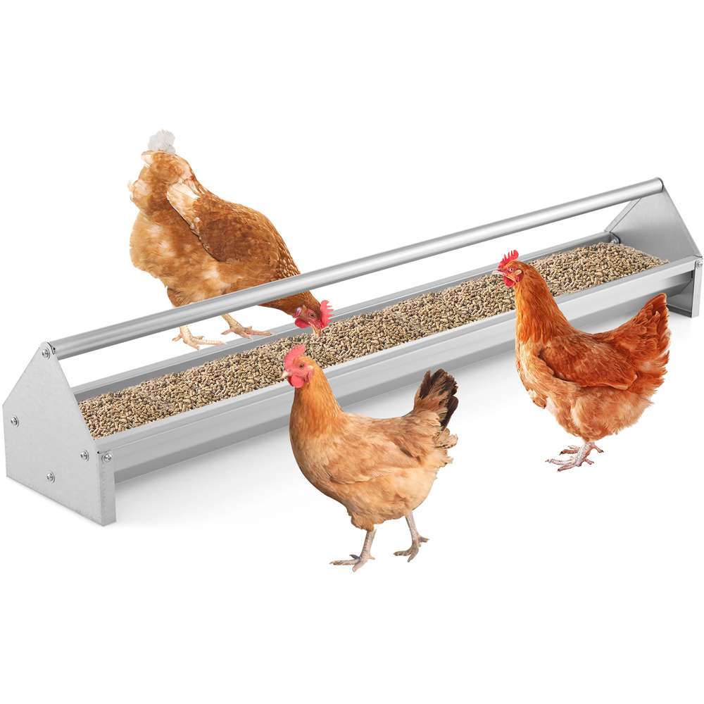 Costway Silver Steel Chicken Feeding Trough with Crossbar and Drainage Holes Image 3