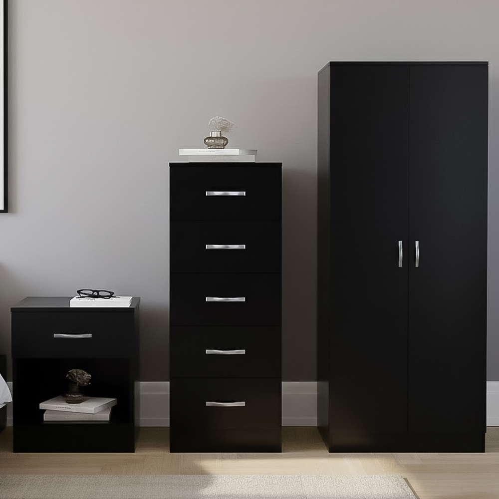 VIDA DESIGNS Riano Black 3 Piece Bedroom Furniture Set Image 1