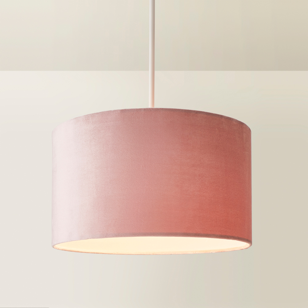 ValueLights Reni Blush Velvet Drum Ceiling Lamp Shade 35cm Image 5