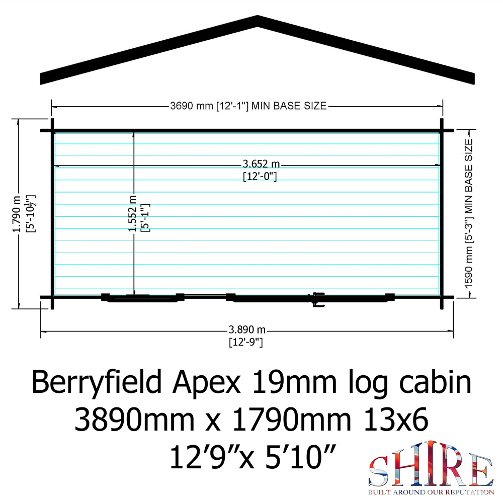 Shire Berryfield 13 x 6ft Apex Garden Log Cabin Image 7