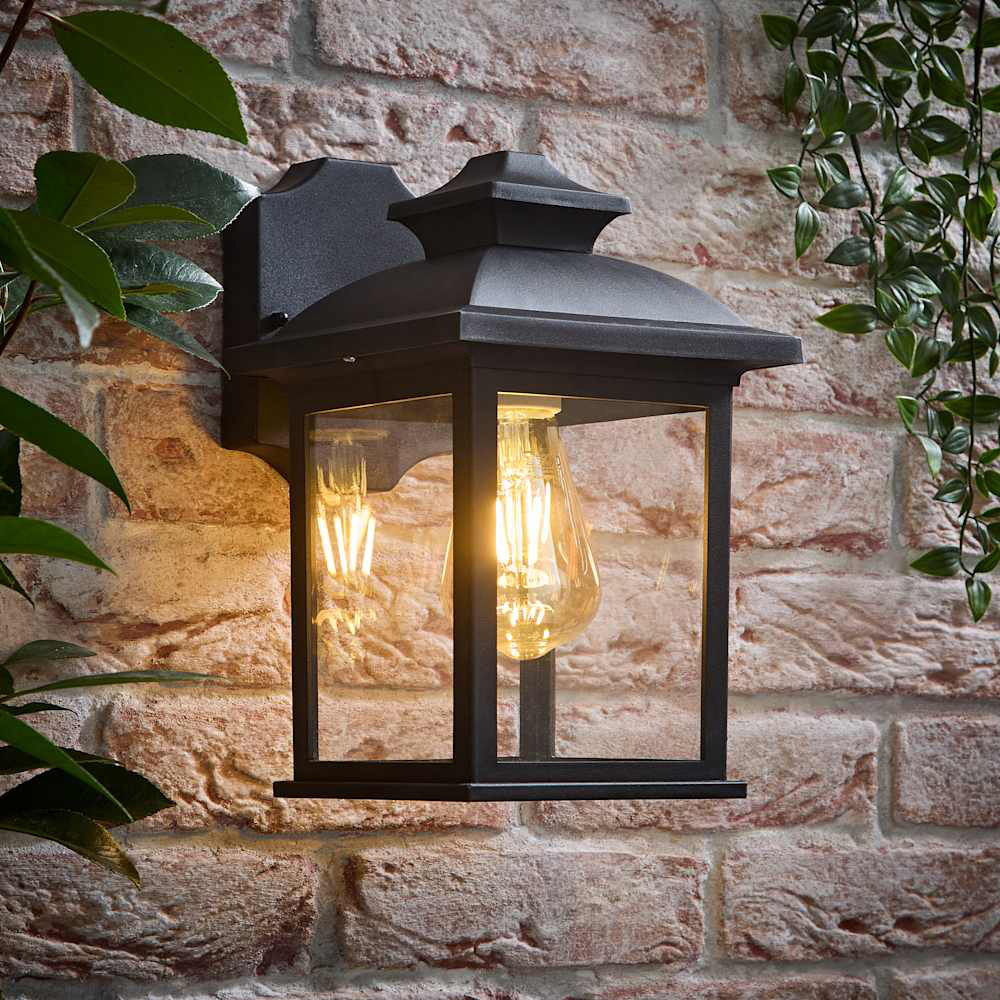 ValueLights Leo Matte Black Traditional Lantern LED Wall Light Image 2