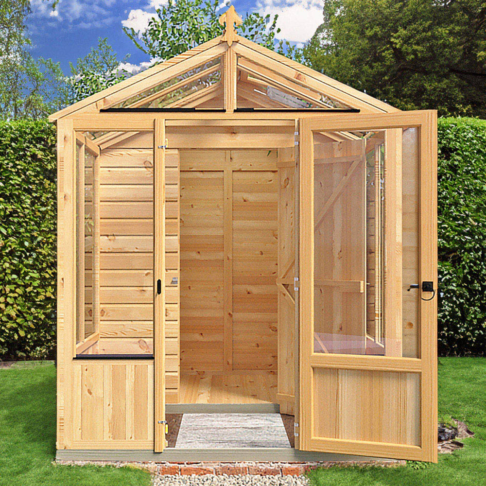 Shire Holkham 6 x 8ft Glazed Toughened Glass Greenhouse with Shed Image 6