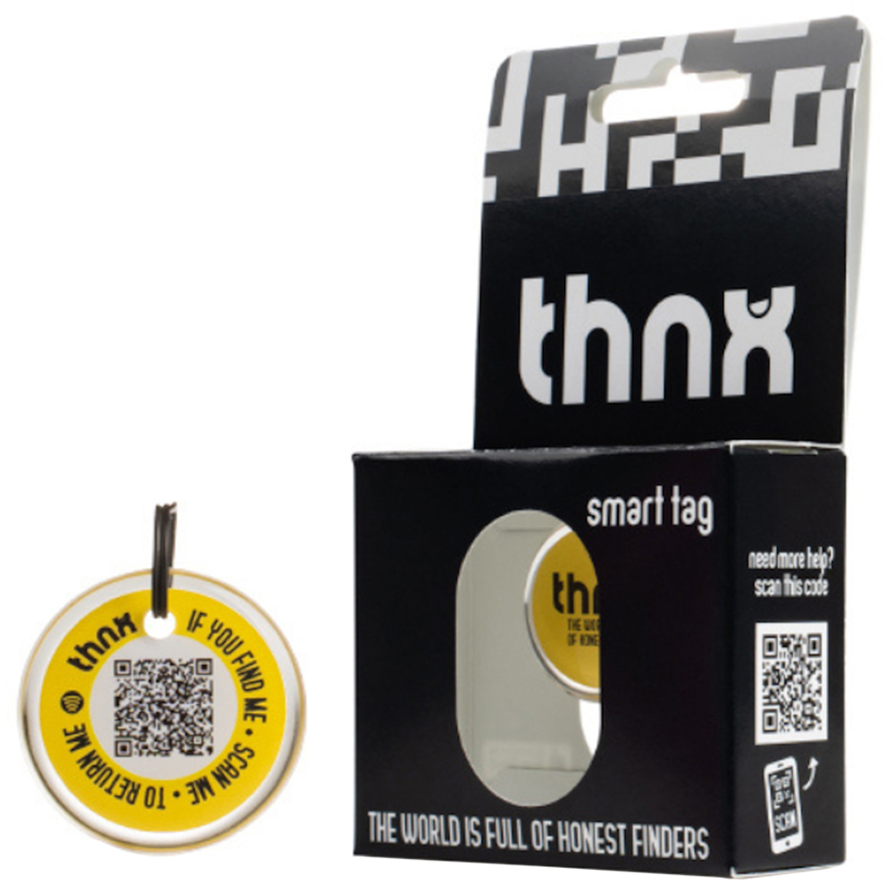Thnx Yellow Small Airtag Keychain with QR Code Image 1