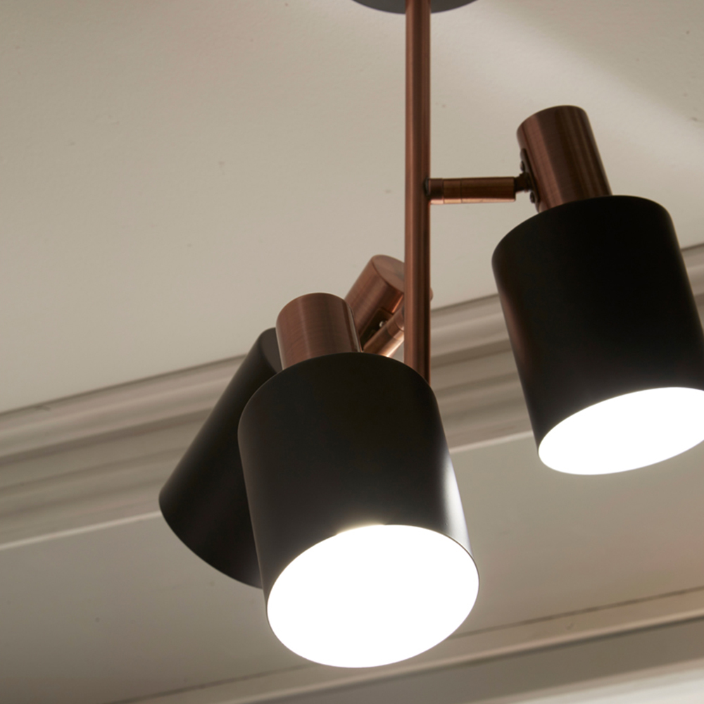 Pacific Lifestyle Biba 3 Light Black and Antique Copper Electrified Pendant Light Image 3