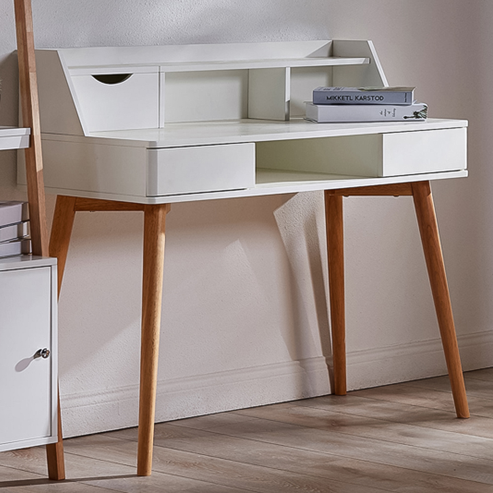 Teamson Home Single Door 2 Drawer 4 Shelf White and Natural Creative Wooden Desk Image 1