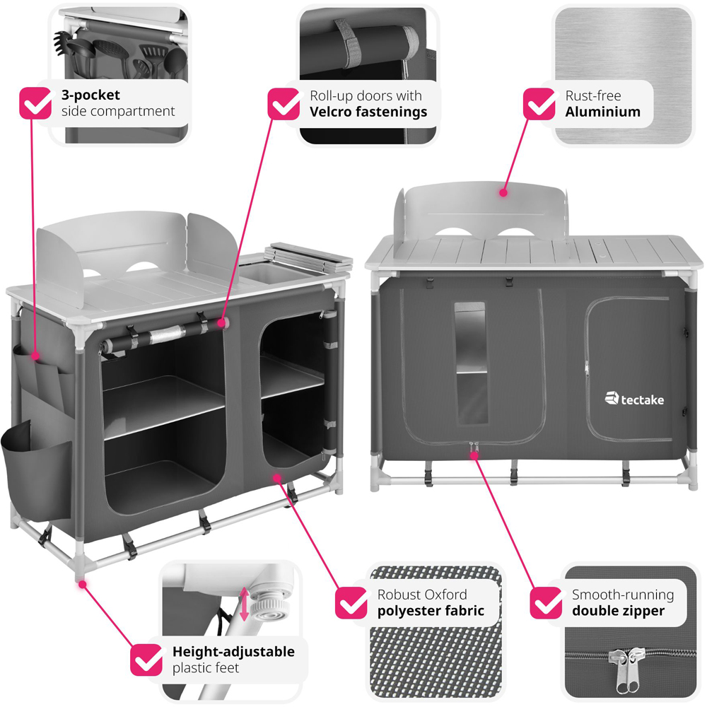 tectake 4 Compartment Grey Foldable Camping Kitchen Image 8