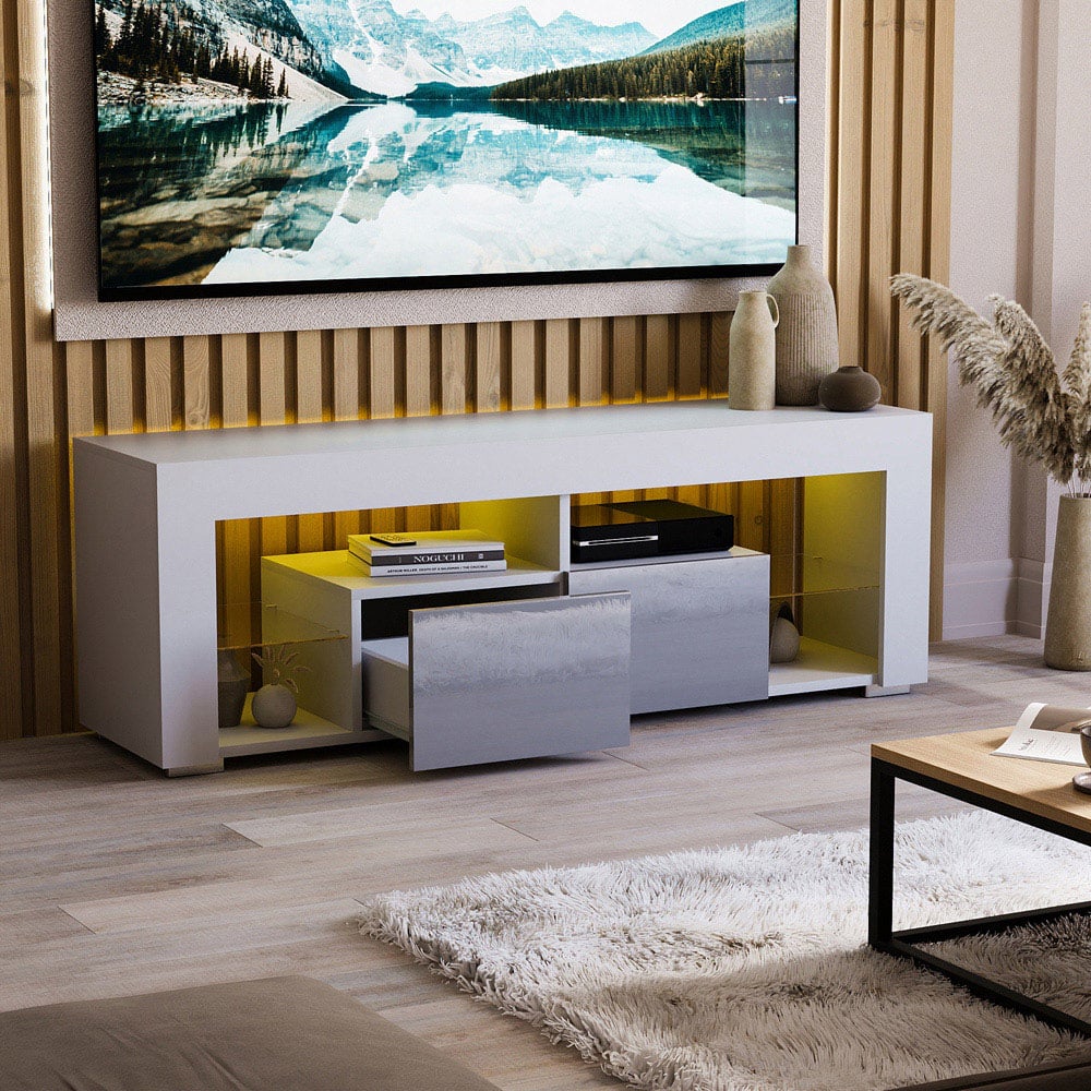 Vida Designs Luna 2 Drawer 2 Shelf White and Grey LED TV Unit Image 7