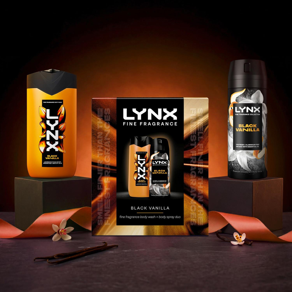 LYNX Fine Fragrance Black Vanilla Men's Body Wash and Body Spray Gift Set 2 Piece 4 Pack Image 4