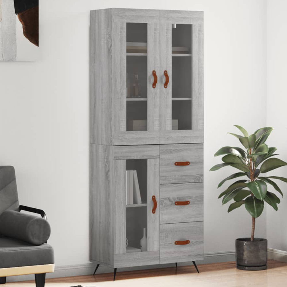 vidaXL 3 Glass Door 3 Drawer Grey Sonoma Highboard Image 1