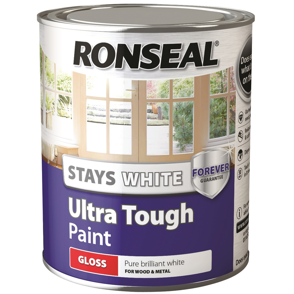 Ronseal Ultra Tough Wood and Metal Pure Brilliant White Gloss Paint 750ml Image 2