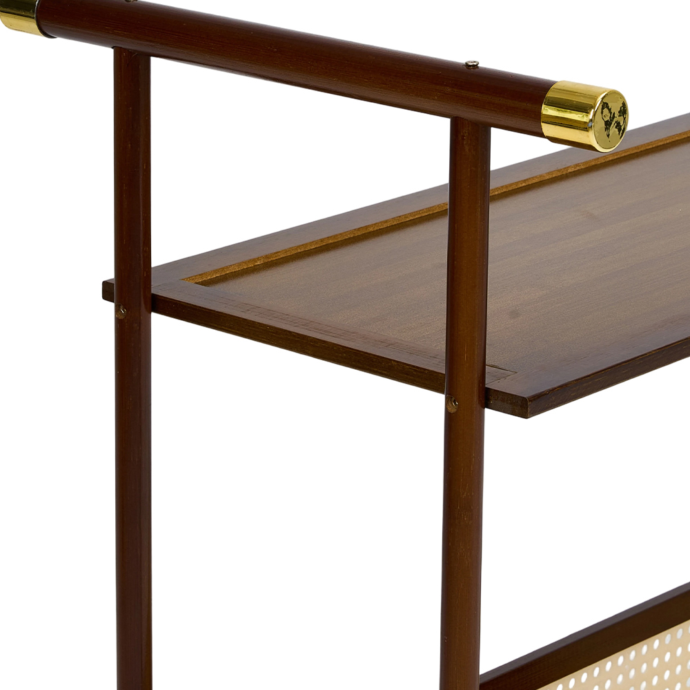 Living and Home 2-Tier Walnut Faux Rattan Side Table with Castors Image 3