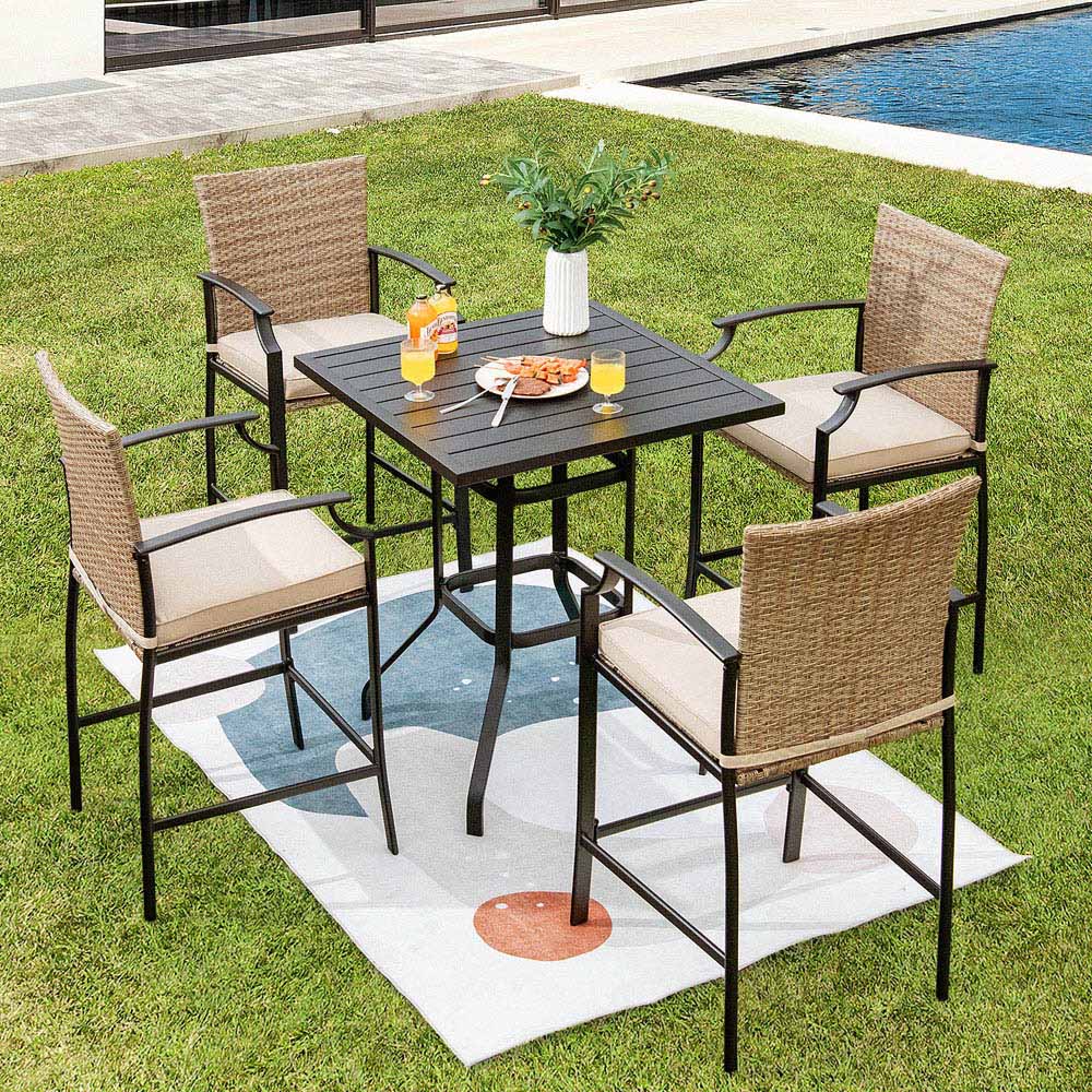 Costway 4 Seater Rattan and Wicker Bar Table and Chair Set Image 3