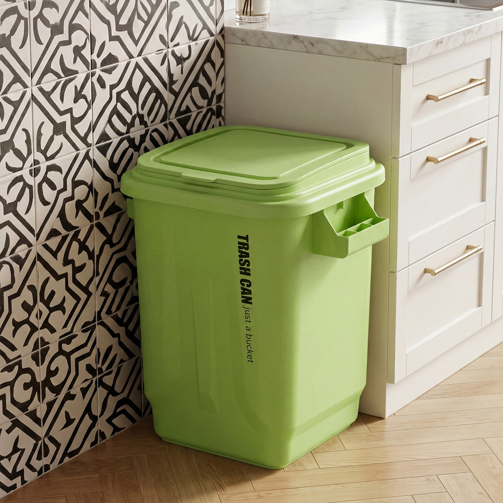 Living and Home Green Industrial Flip Lid Rubbish Bin 32L Image 2