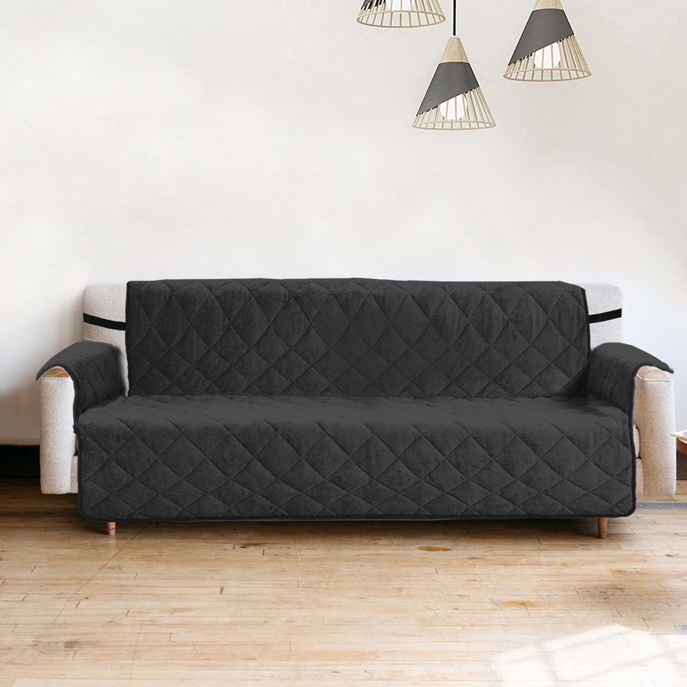 Homerepublic 3 Seater Charcoal Teddy Fabric Water-Repellent Sofa Protector with Elasticated Straps Image 2