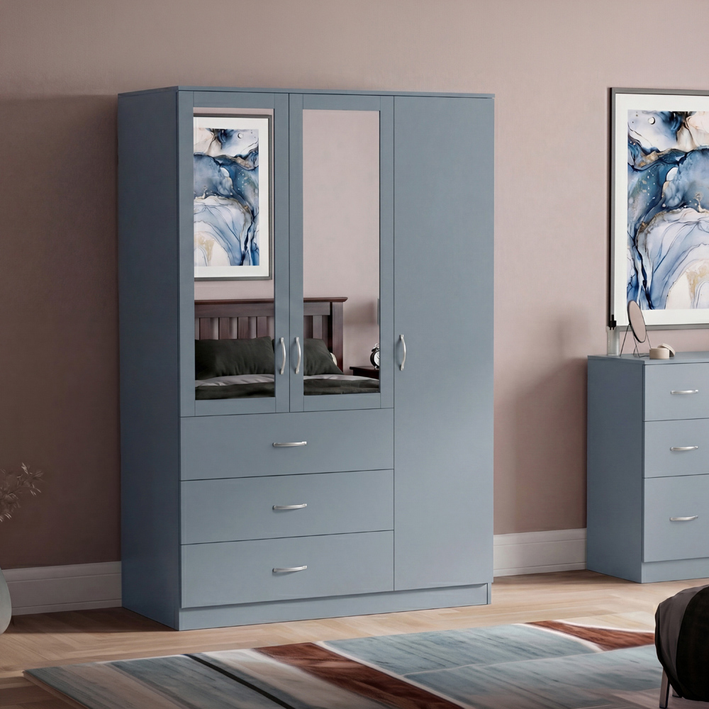 VIDA DESIGNS Riano 3 Door 3 Drawer Grey Mirrored Wardrobe Image 5