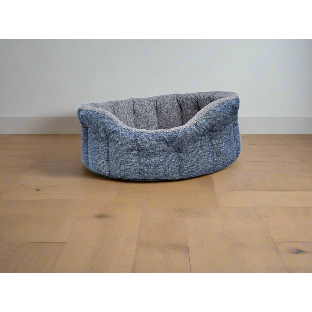 P&L Jumbo Blue Premium Orkney Tweed Fabric Drop Fronted Softee Oval Lined Pet Bed Image 2