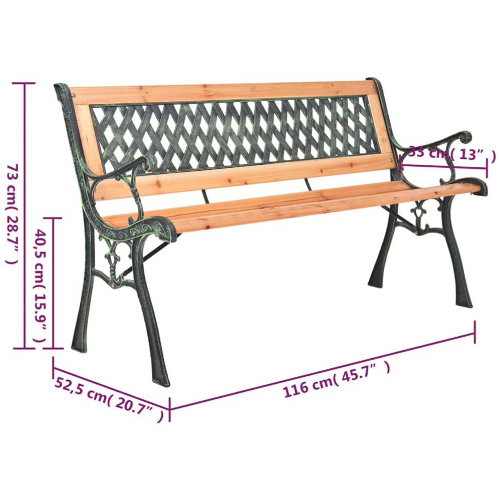 vidaXL Brown Cast Iron and Solid Wood Fir Cross Backrest Garden Bench 116cm Image 7