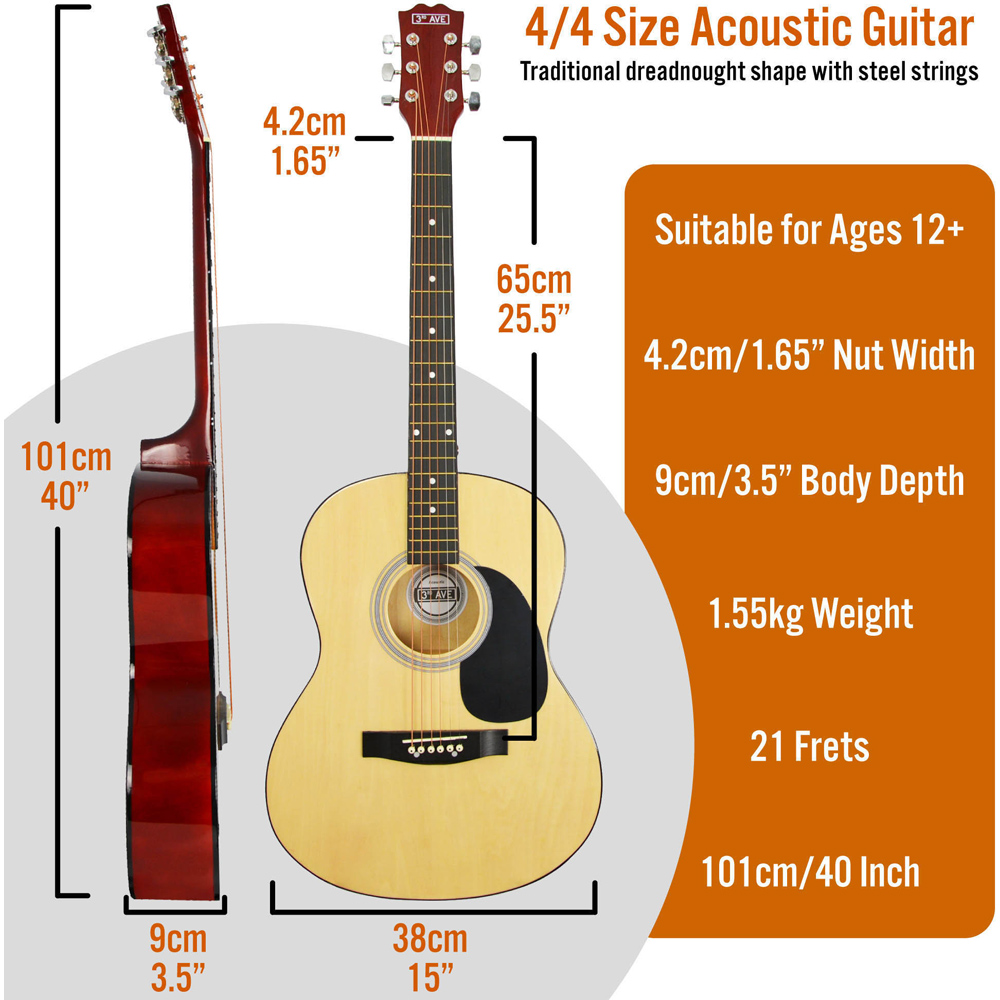 3rd Avenue Premium Natural Full Size Acoustic Guitar Set Image 6