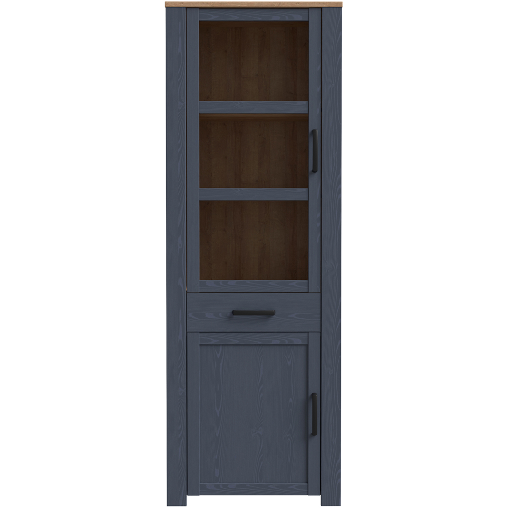 Florence Bohol 2 Door Single Drawer Riviera Oak and Navy Narrow LED Display Cabinet Image 3