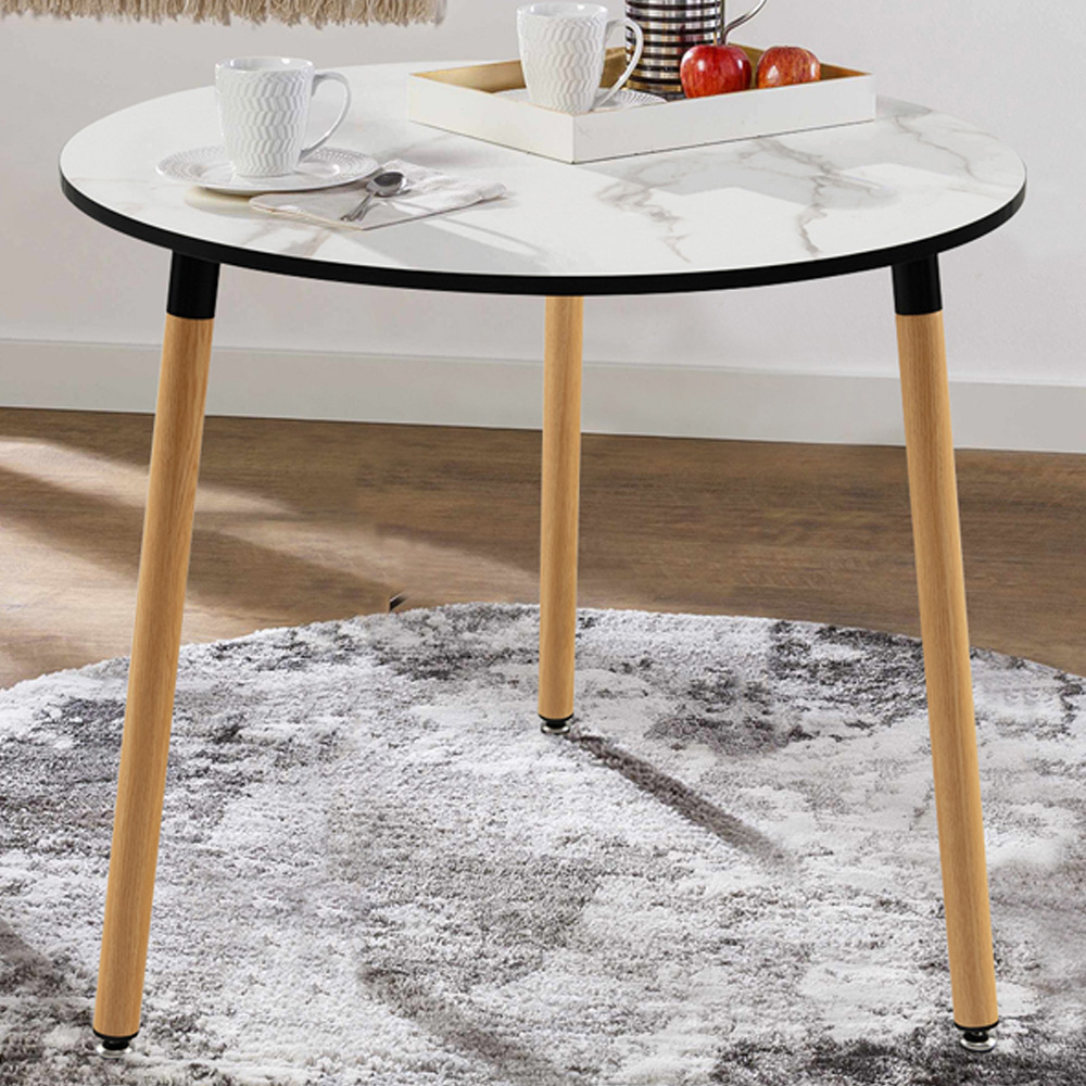 Costway White Faux Marble Round Side Table Image 1