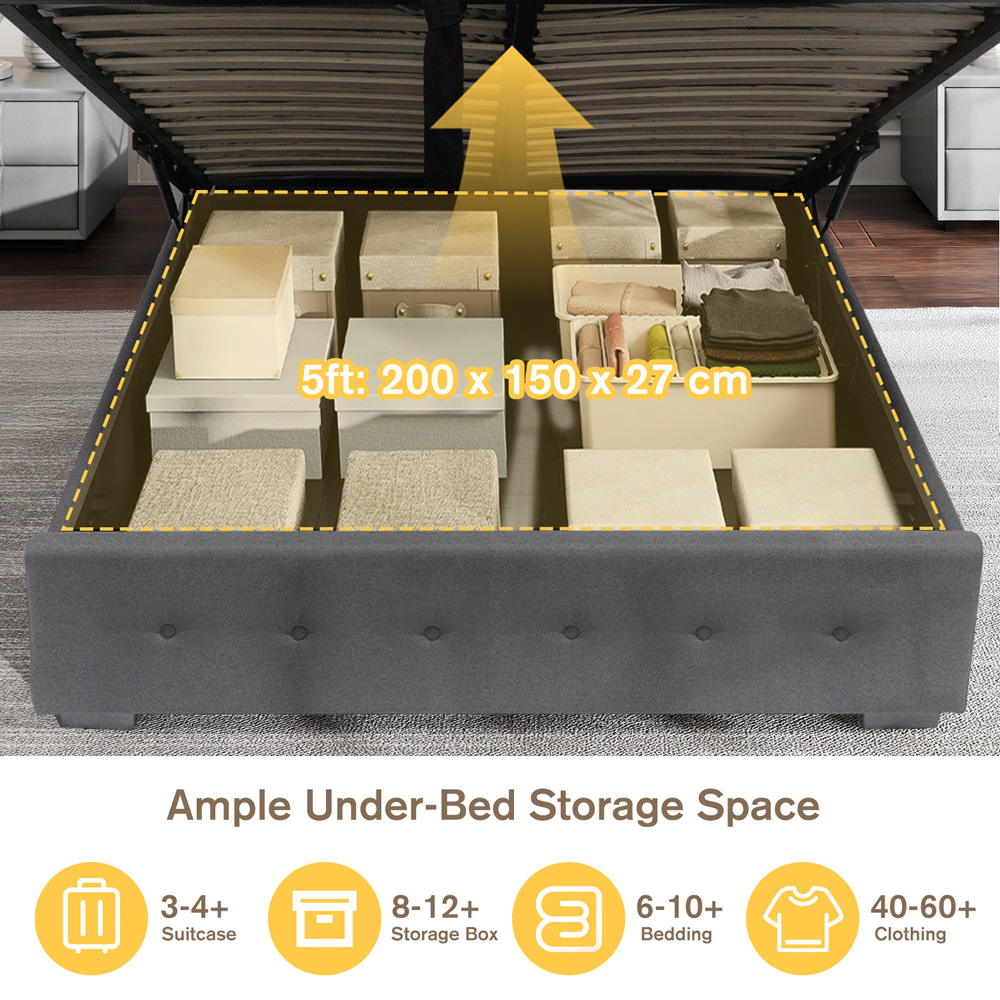 Brooklyn King Size Grey Fabric Ottoman Storage Bed Image 5