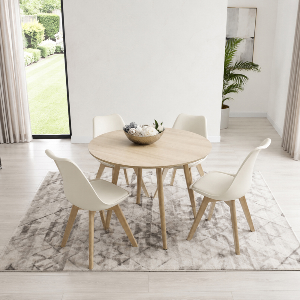 Kosy Koala 4 Seater 4 Seater Faux Leather Round Dining Set Wood Effect and Cream Image 3