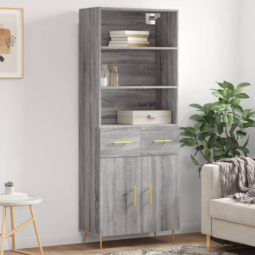 vidaXL 2 Door 2 Drawer 3 Shelf Grey Sonoma Highboard Image 1