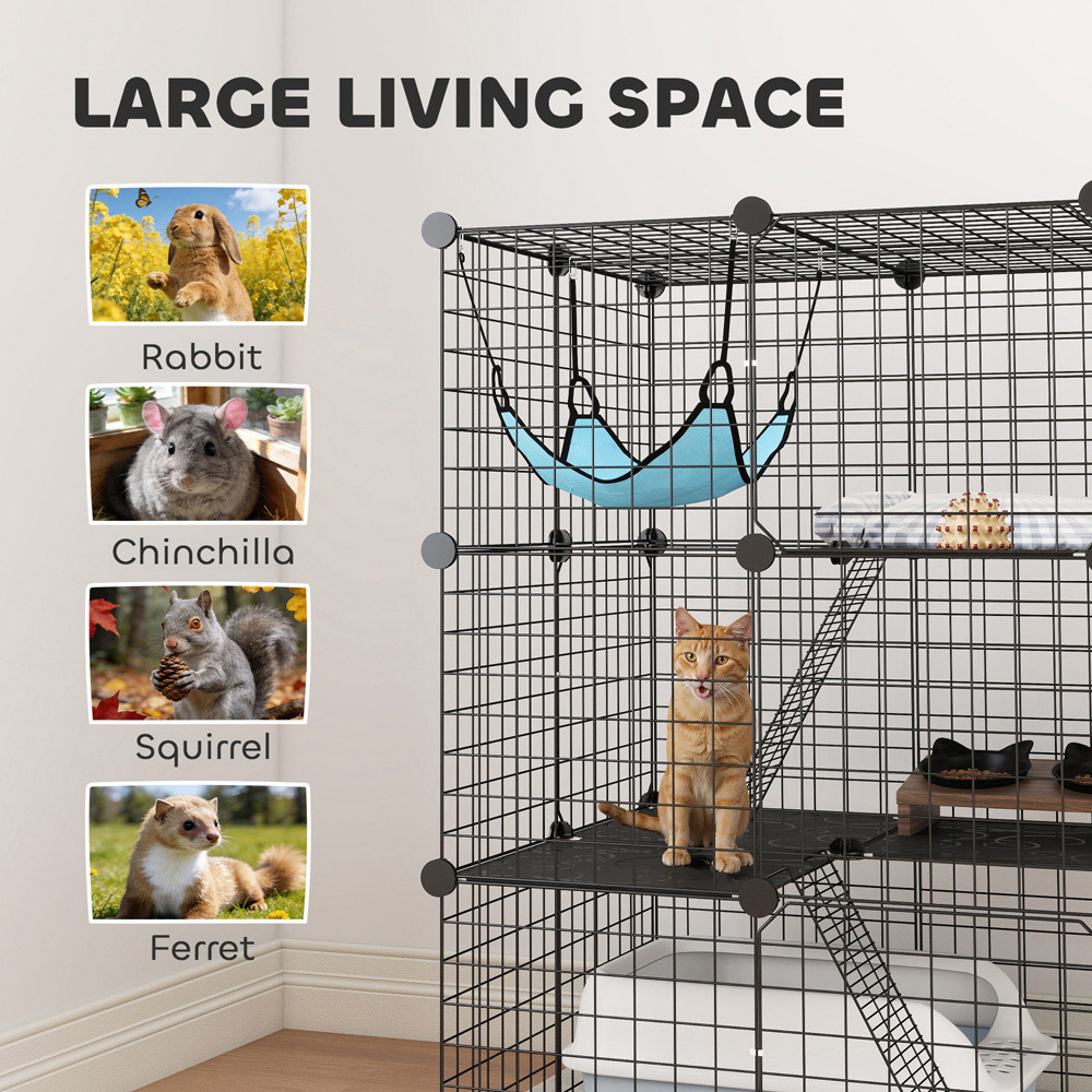 PawHut Black DIY Customisable Indoor Cat Cage with 105cm Image 7